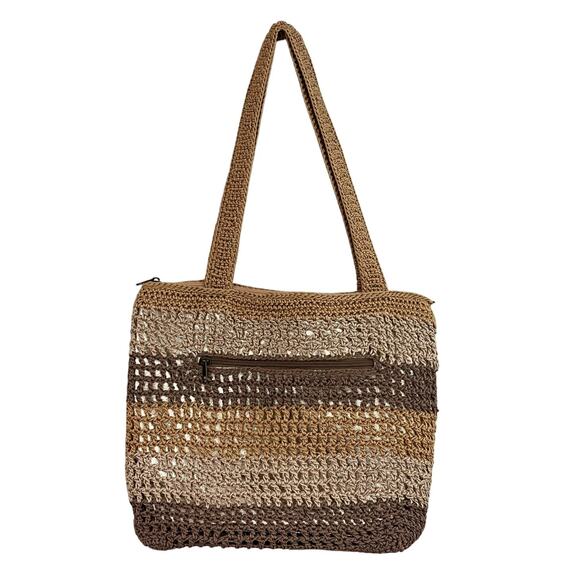 The Sak Crochet Shoulder Bag Tan Brown Ombré Boho Beach Tote Purse Zip Pocket - Picture 1 of 11